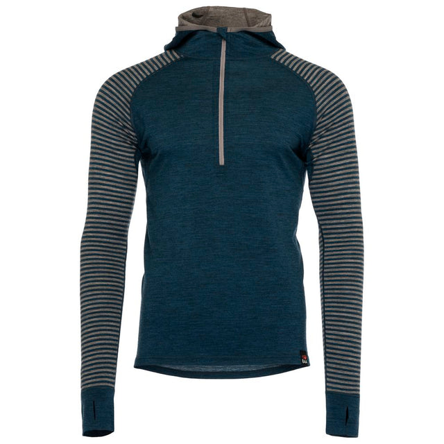 Isobaa | Mens Merino 200 Zip Neck Hoodie (Stripe Petrol/Charcoal) | The ultimate 200gm Merino wool hoodie.