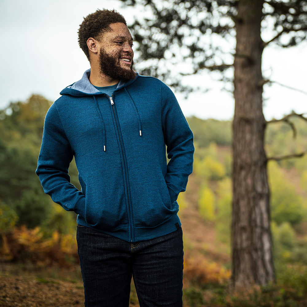 Isobaa | Mens LUX Hoodie (Petrol/Sky) | Discover the pinnacle of comfort with Isobaa's 100% Merino double-knit hoodie.