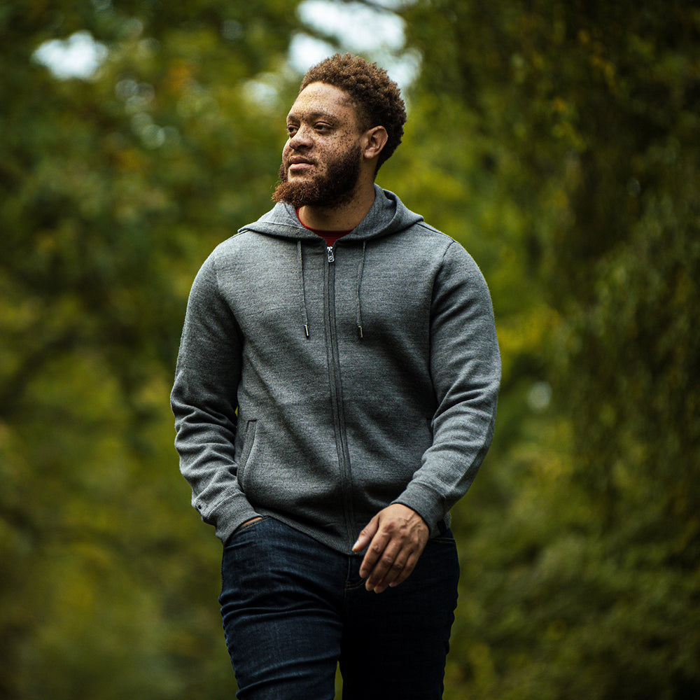 Isobaa | Mens LUX Hoodie (Smoke/Charcoal) | Discover the pinnacle of comfort with Isobaa's 100% Merino double-knit hoodie.