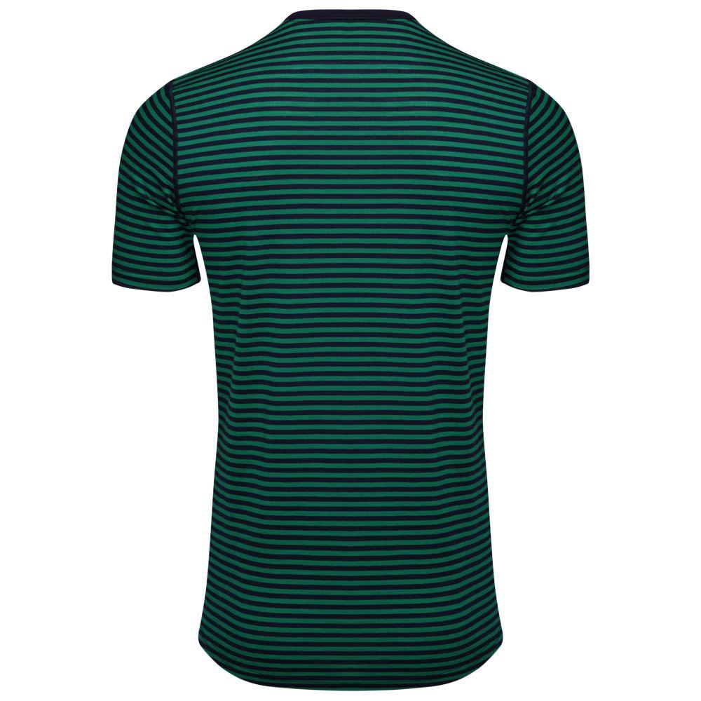 Isobaa | Mens Merino 150 Pocket Tee (Mini Stripe Navy/Green) | Gear up for outdoor adventure with Isobaa's superfine Merino Tee – a perfect blend of comfort, practicality, and sustainable design.