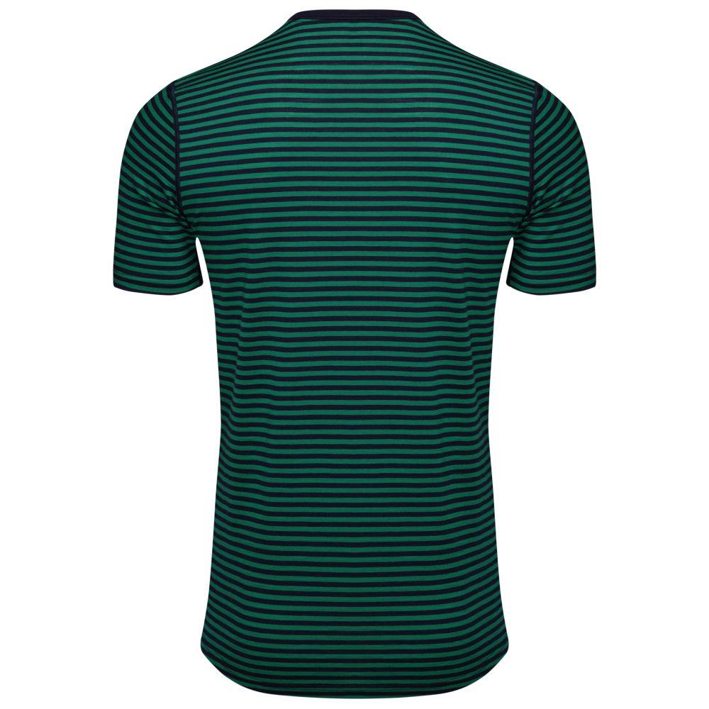 Isobaa | Mens Merino 150 Pocket Tee (Mini Stripe Navy/Green) | Gear up for outdoor adventure with Isobaa's superfine Merino Tee – a perfect blend of comfort, practicality, and sustainable design.