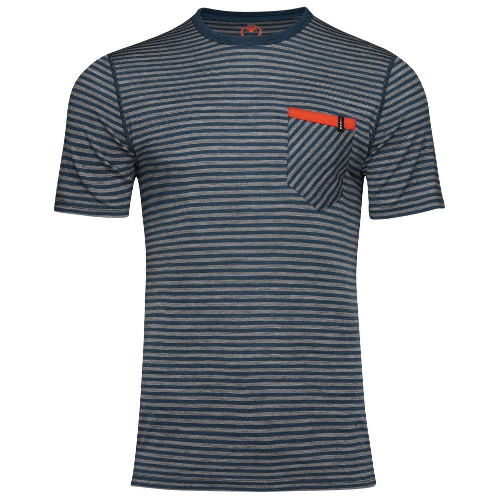 Isobaa | Mens Merino 150 Pocket Tee (Mini Stripe Petrol/Charcoal) | Gear up for outdoor adventure with Isobaa's superfine Merino Tee – a perfect blend of comfort, practicality, and sustainable design.