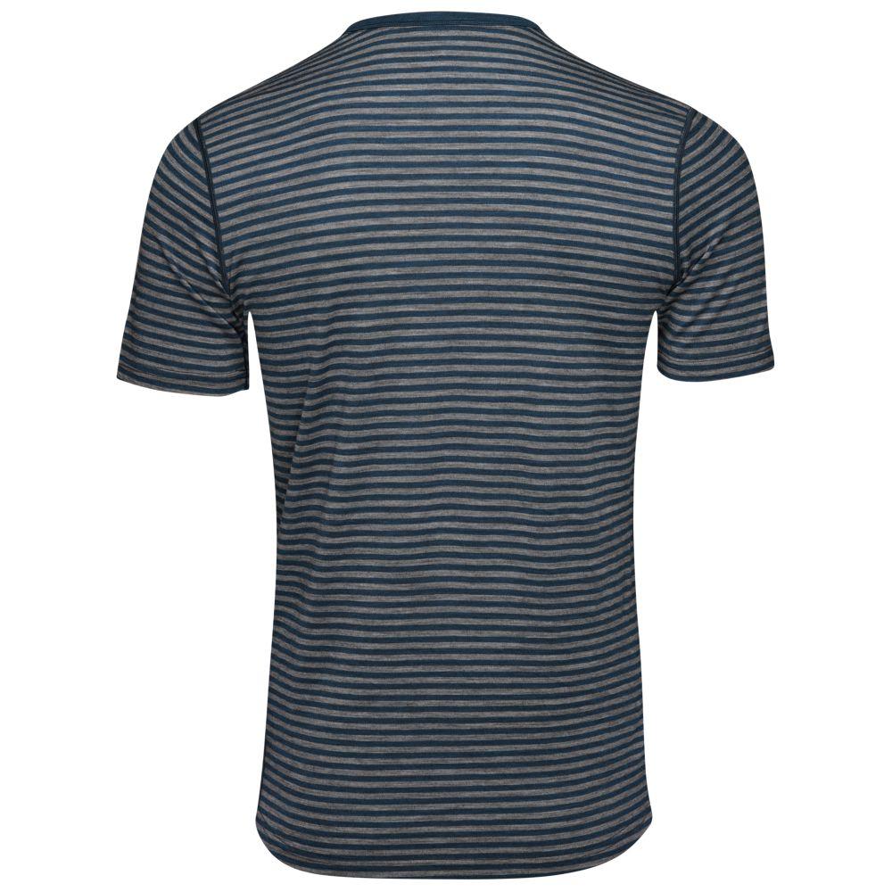 Isobaa | Mens Merino 150 Pocket Tee (Mini Stripe Petrol/Charcoal) | Gear up for outdoor adventure with Isobaa's superfine Merino Tee – a perfect blend of comfort, practicality, and sustainable design.