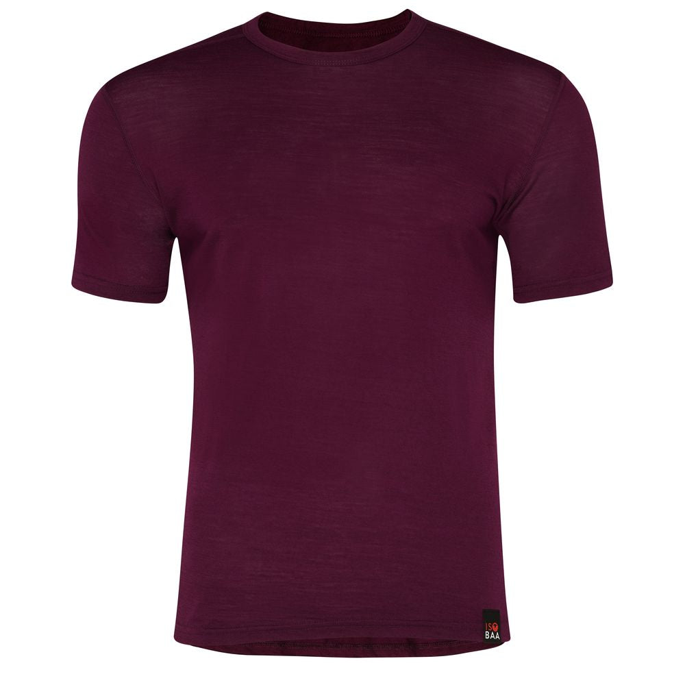 Isobaa | Mens Merino 150 Short Sleeve Crew (Wine) | Gear up for performance and comfort with Isobaa's technical Merino short-sleeved top.