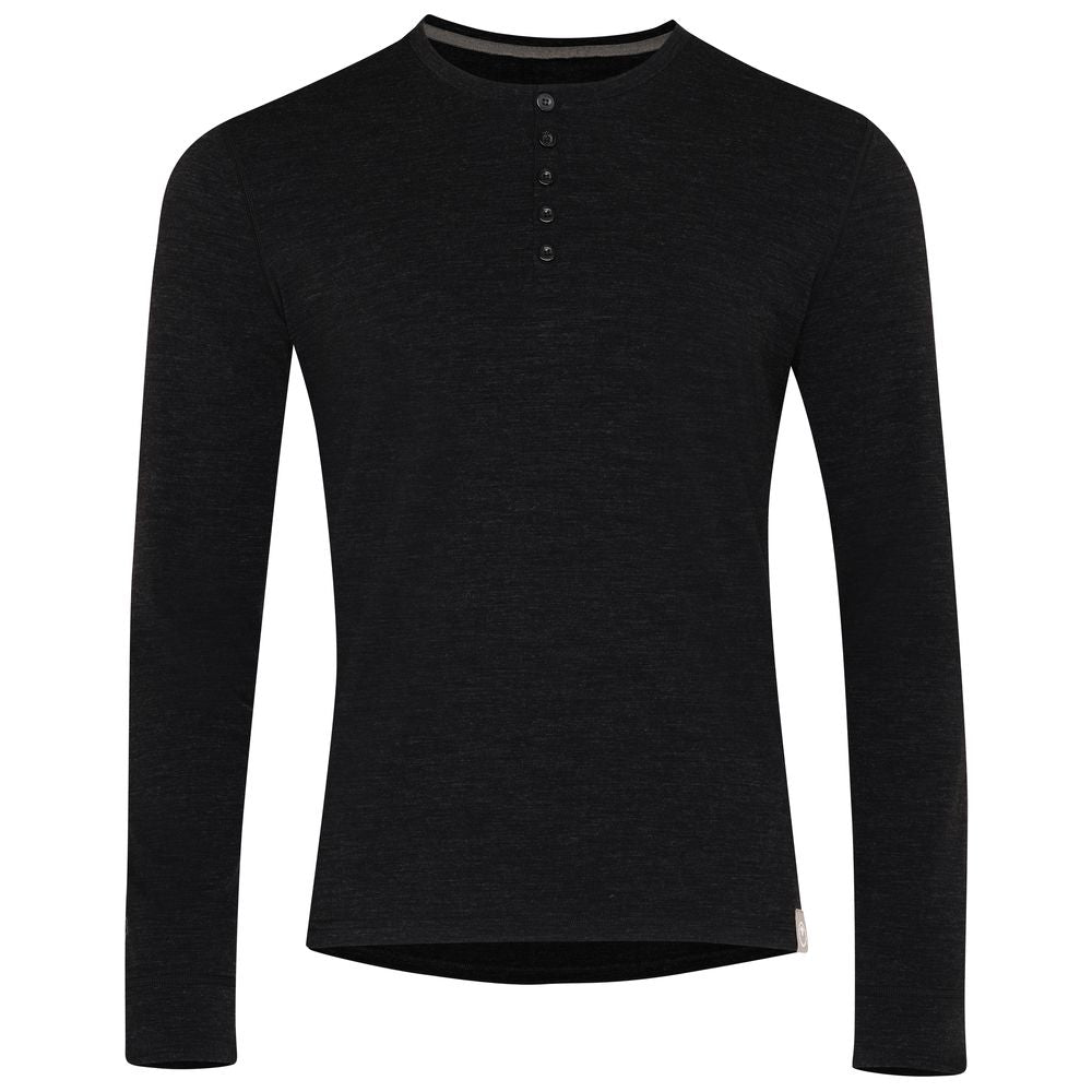 Isobaa | Mens Merino Blend 160 PJ Henley (Black Melange) | Relax with our superfine Merino blend Henley.