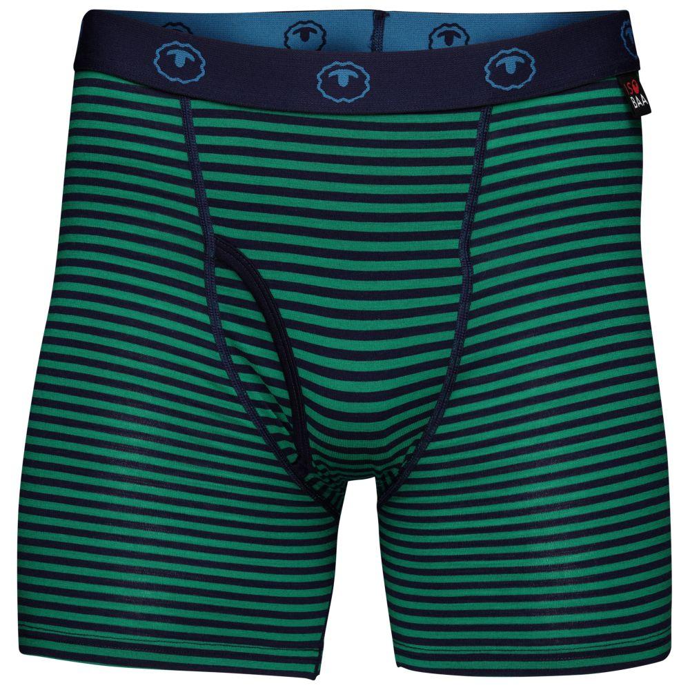 Isobaa | Mens Merino 180 Boxers (Mini Stripe Navy/Green) | Ditch itchy, sweaty underwear and discover the game-changing comfort of Merino wool boxers.