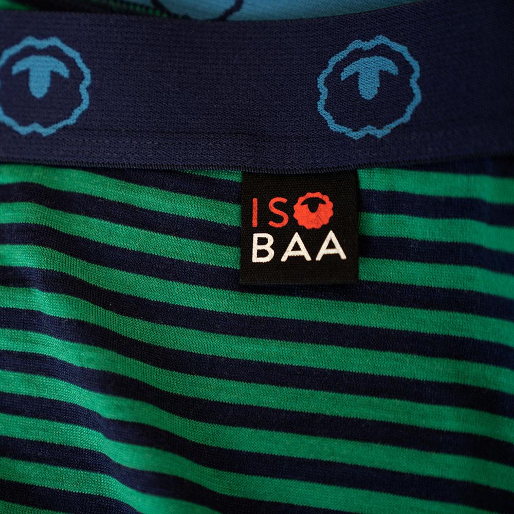 Isobaa | Mens Merino 180 Boxers (Mini Stripe Navy/Green) | Ditch itchy, sweaty underwear and discover the game-changing comfort of Merino wool boxers.