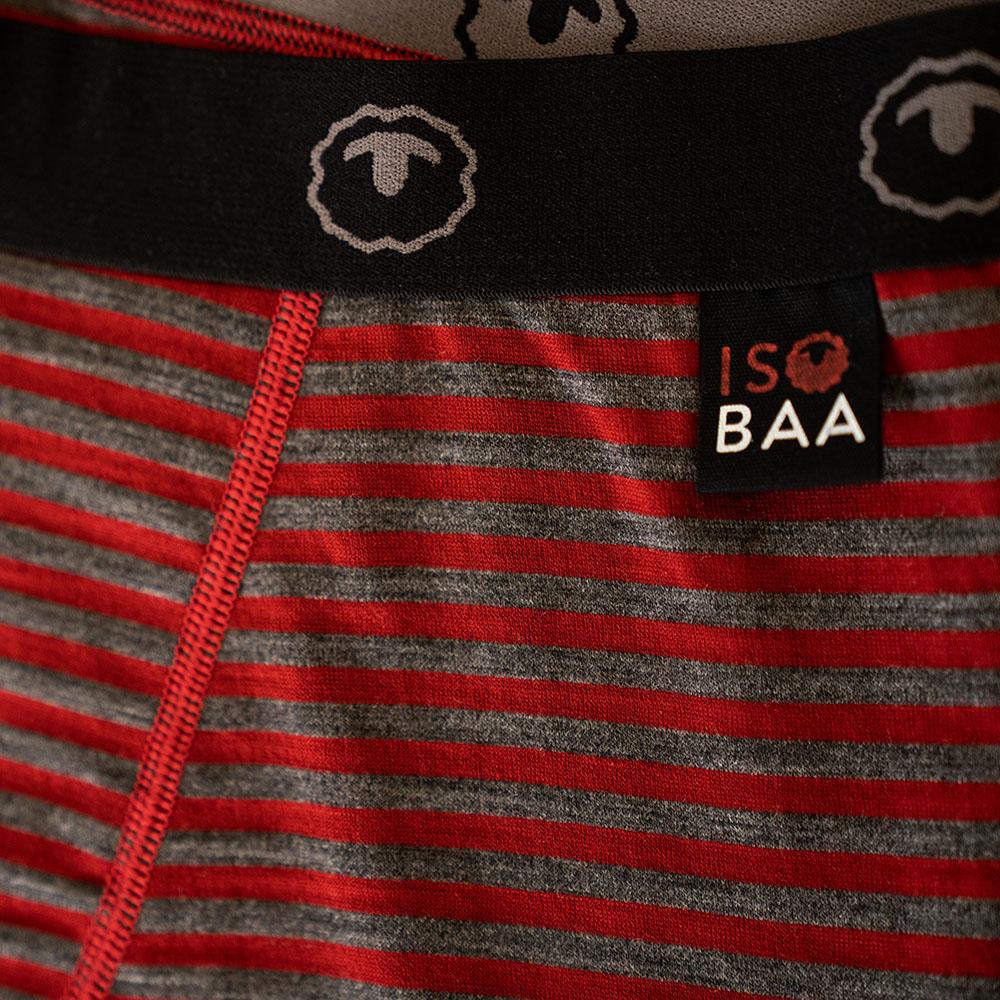 Isobaa | Mens Merino 180 Boxers (Mini Stripe Red/Smoke) | Ditch itchy, sweaty underwear and discover the game-changing comfort of Merino wool boxers.