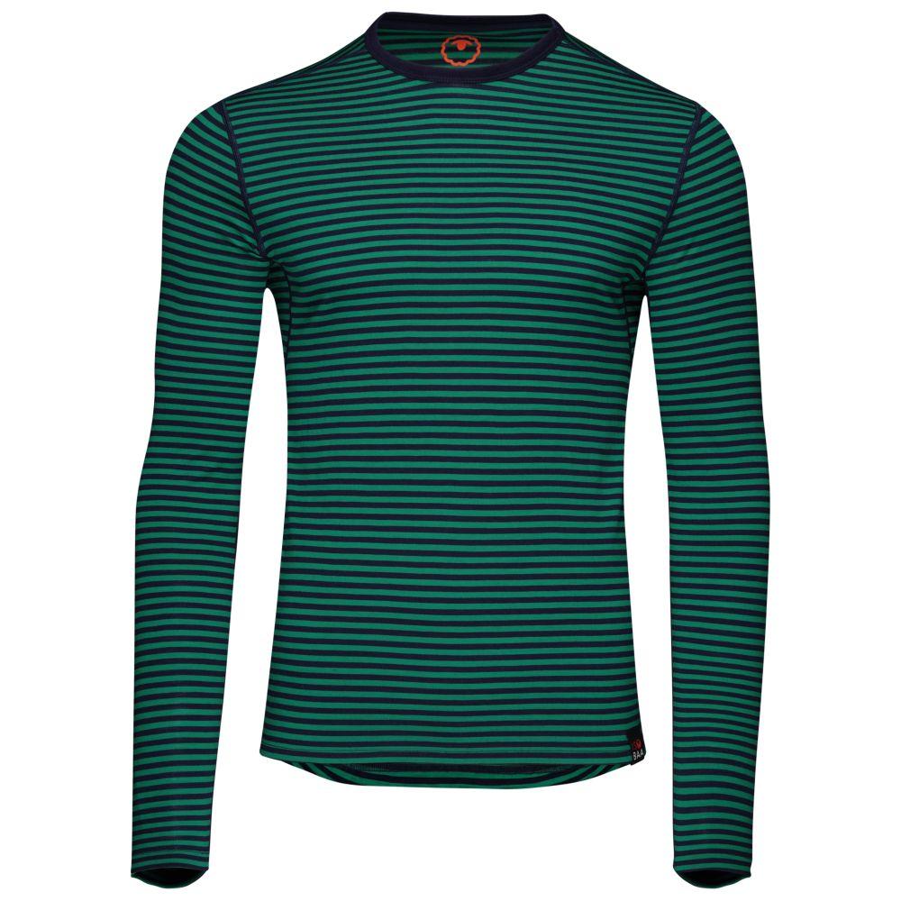 Isobaa | Mens Merino 180 Long Sleeve Crew (Mini Stripe Navy/Green) | Get outdoors with the ultimate Merino wool long-sleeve top.