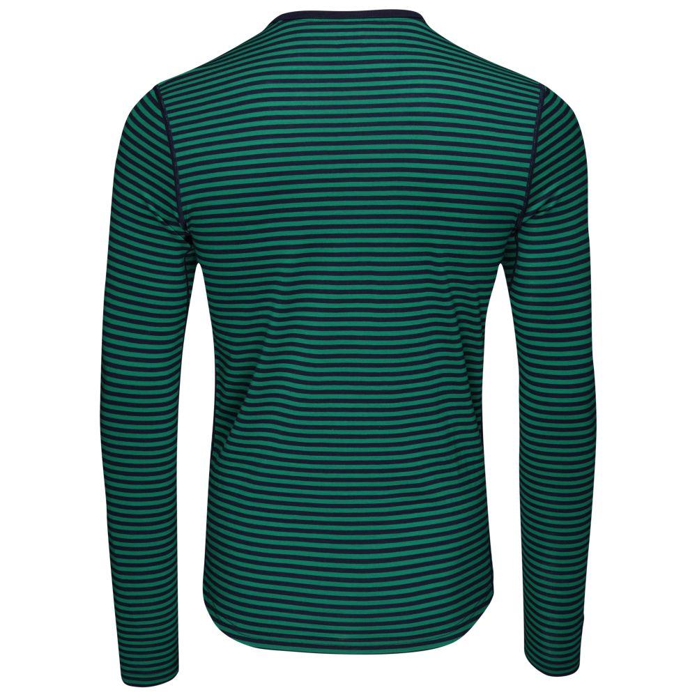 Isobaa | Mens Merino 180 Long Sleeve Crew (Mini Stripe Navy/Green) | Get outdoors with the ultimate Merino wool long-sleeve top.