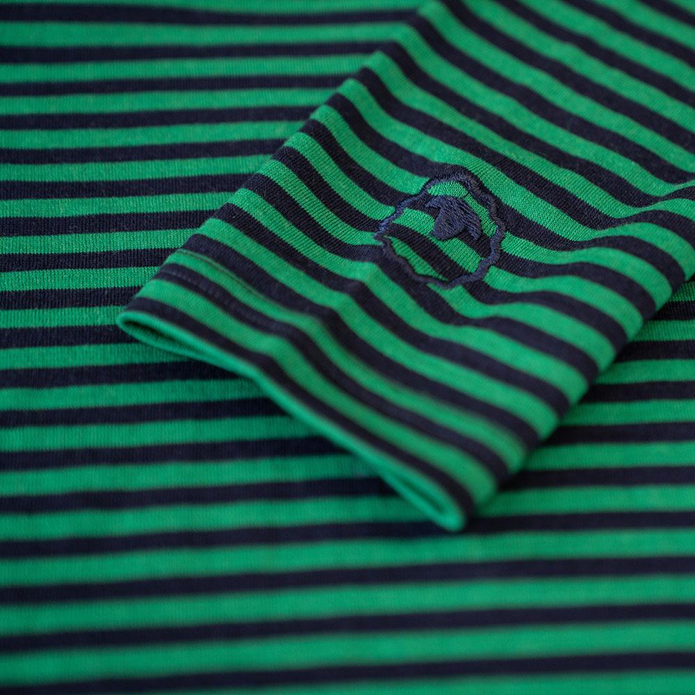 Isobaa | Mens Merino 180 Long Sleeve Crew (Mini Stripe Navy/Green) | Get outdoors with the ultimate Merino wool long-sleeve top.