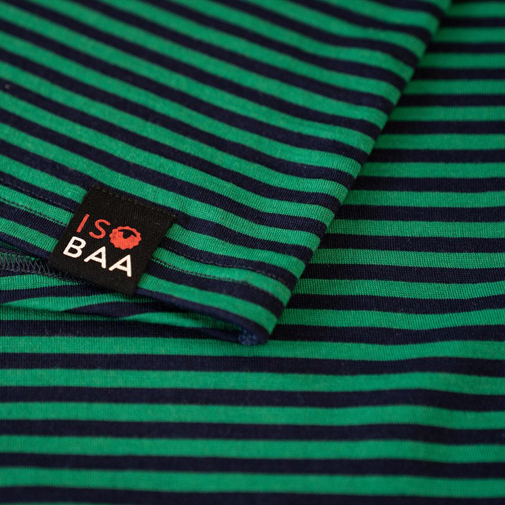 Isobaa | Mens Merino 180 Long Sleeve Crew (Mini Stripe Navy/Green) | Get outdoors with the ultimate Merino wool long-sleeve top.