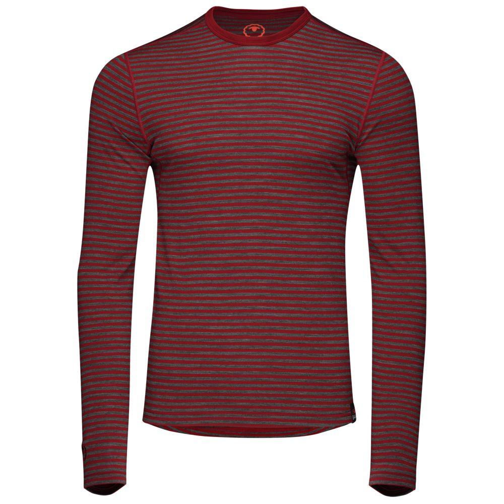 Isobaa | Mens Merino 180 Long Sleeve Crew (Mini Stripe Red/Smoke) | Get outdoors with the ultimate Merino wool long-sleeve top.