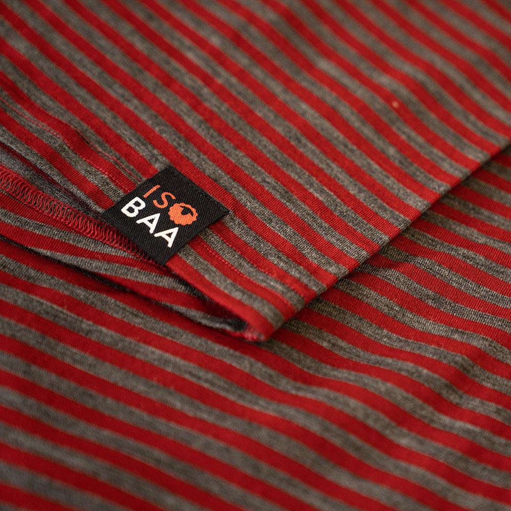 Isobaa | Mens Merino 180 Long Sleeve Crew (Mini Stripe Red/Smoke) | Get outdoors with the ultimate Merino wool long-sleeve top.