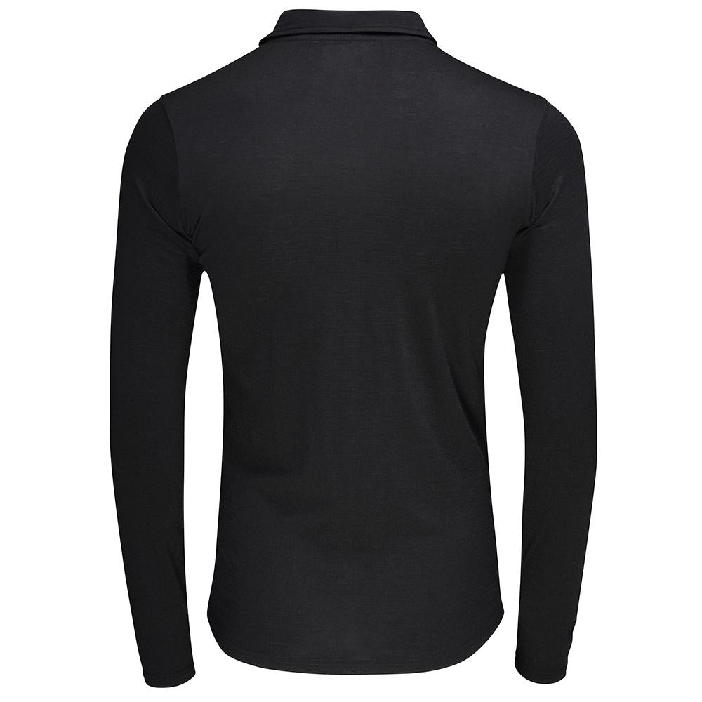 Isobaa | Mens Merino 200 Long Sleeve Polo Shirt (Black/Blue) | Discover unmatched comfort with our 200gm Merino wool polo.