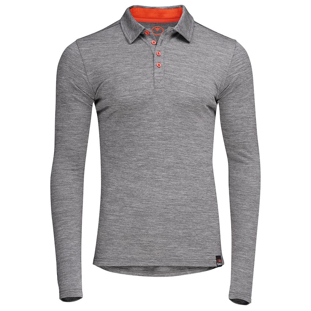 Isobaa | Mens Merino 200 Long Sleeve Polo Shirt (Charcoal/Orange) | Discover unmatched comfort with our 200gm Merino wool polo.