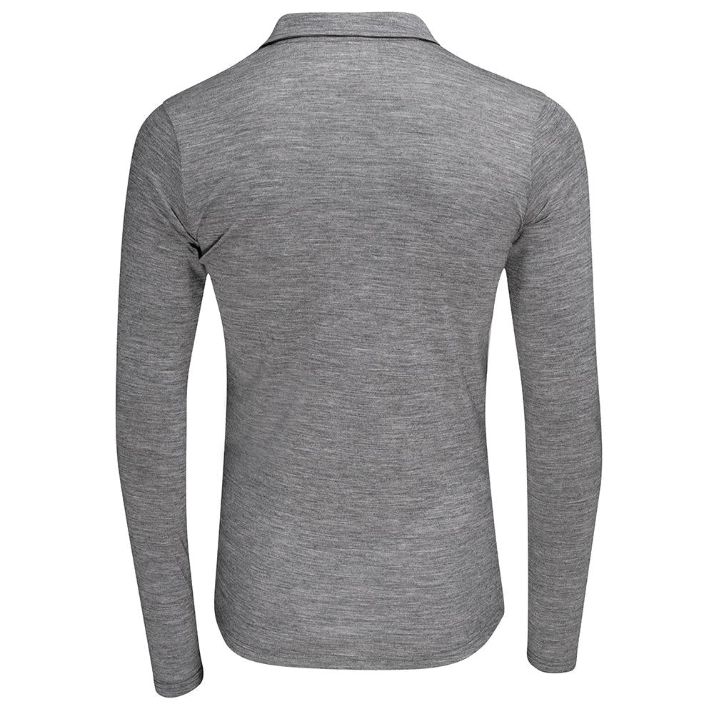 Isobaa | Mens Merino 200 Long Sleeve Polo Shirt (Charcoal/Orange) | Discover unmatched comfort with our 200gm Merino wool polo.