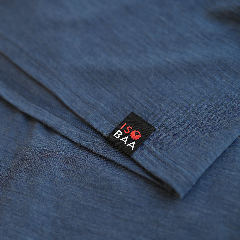 Isobaa | Mens Merino 200 Long Sleeve Polo Shirt (Denim/Navy) | Discover unmatched comfort with our 200gm Merino wool polo.