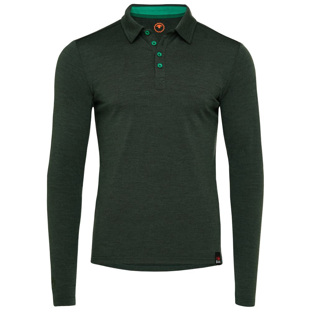 Isobaa | Mens Merino 200 Long Sleeve Polo Shirt (Forest/Green) | Discover unmatched comfort with our 200gm Merino wool polo.