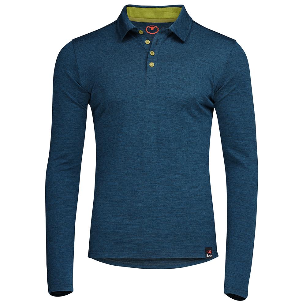 Isobaa | Mens Merino 200 Long Sleeve Polo Shirt (Petrol/Lime) | Discover unmatched comfort with our 200gm Merino wool polo.