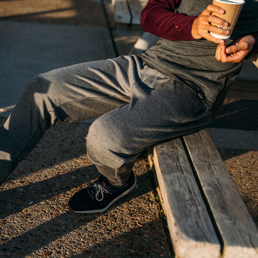 Isobaa | Mens Merino 260 Lounge Cuffed Joggers (Charcoal/Orange) | Discover unparalleled comfort and versatility with our luxurious 260gm Merino wool lounge joggers.