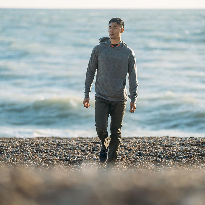 Isobaa | Mens Merino 260 Lounge Hoodie (Charcoal/Orange) | Experience the best in comfort and performance with our midweight 260gm Merino wool pullover hoodie.