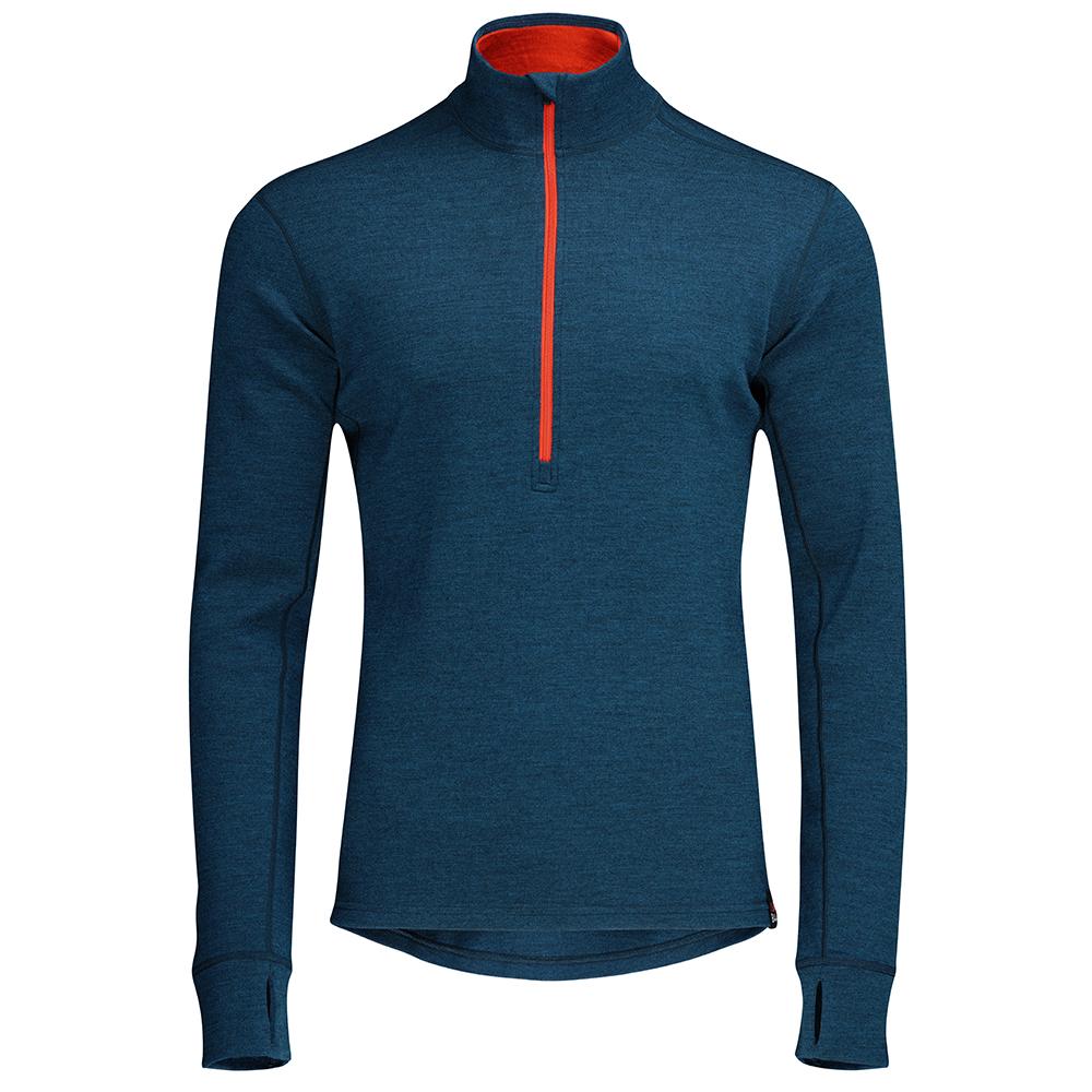Isobaa | Mens Merino 320 Long Sleeve Half Zip (Petrol/Orange) | Conquer cold trails, blustery commutes, and unpredictable weather with the ultimate Merino wool half-zip top.