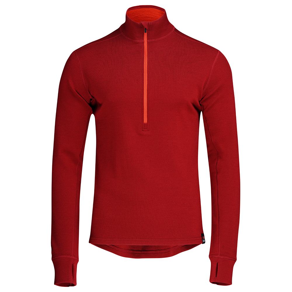 Isobaa | Mens Merino 320 Long Sleeve Half Zip (Red/Orange) | Conquer cold trails, blustery commutes, and unpredictable weather with the ultimate Merino wool half-zip top.