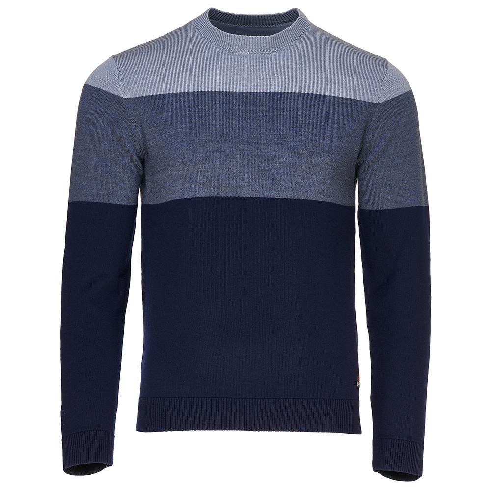 Isobaa | Mens Merino Block Stripe Sweater (Navy/Denim/Sky) | Discover effortless style and exceptional comfort with our  extrafine 9-gauge Merino wool crew neck sweater.