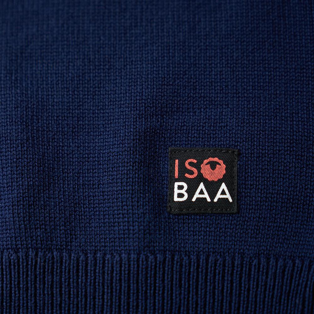 Isobaa | Mens Merino Block Stripe Sweater (Navy/Mustard/Charcoal) | Discover effortless style and exceptional comfort with our  extrafine 9-gauge Merino wool crew neck sweater.
