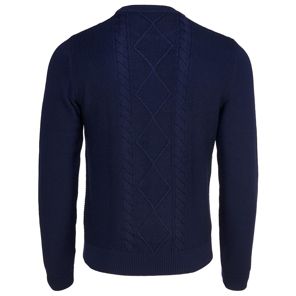 Isobaa | Mens Merino Cable Sweater (Navy) | Experience timeless style and outdoor-ready performance with our Merino wool crew neck sweater.