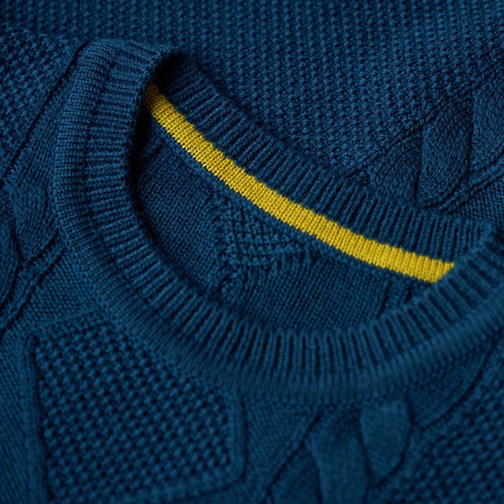 Isobaa | Mens Merino Cable Sweater (Petrol) | Experience timeless style and outdoor-ready performance with our Merino wool crew neck sweater.