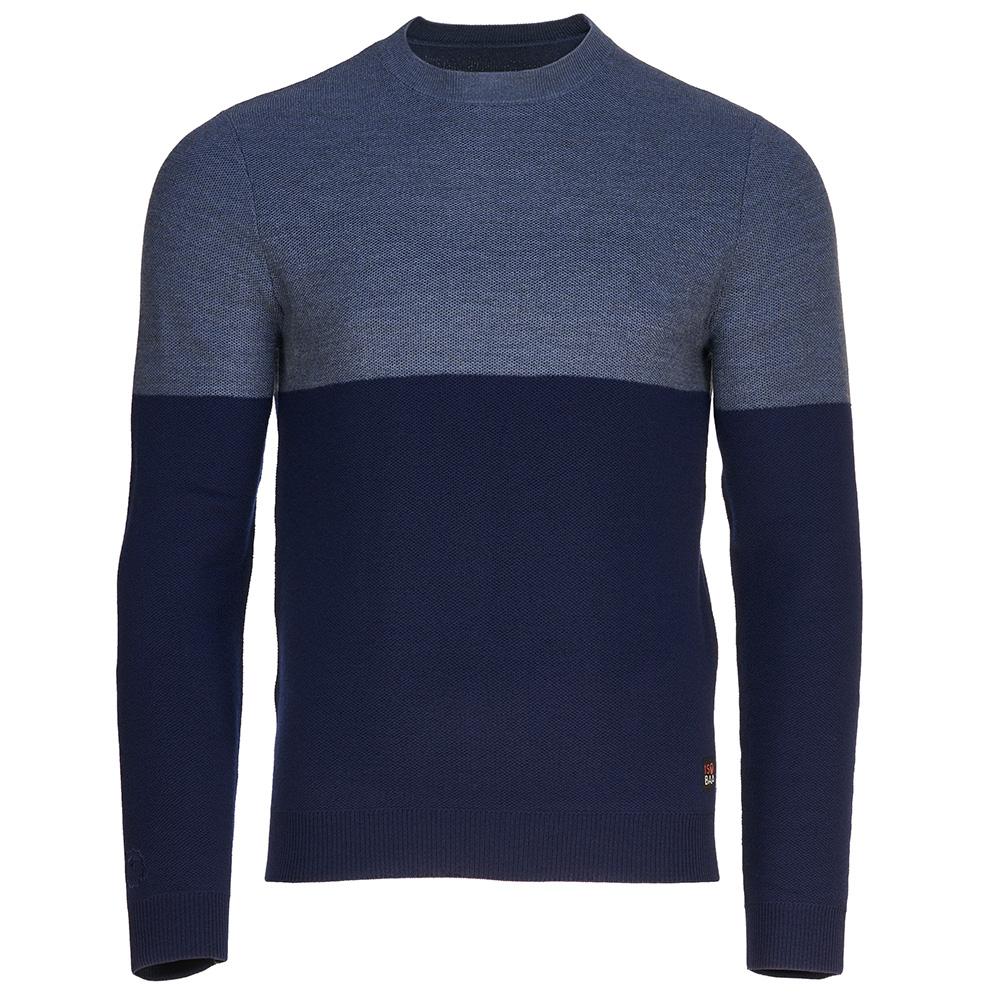 Isobaa | Mens Merino Honeycomb Sweater (Navy/Denim) | The perfect blend of function and elegance in our extrafine 12-gauge Merino wool crew neck sweater.