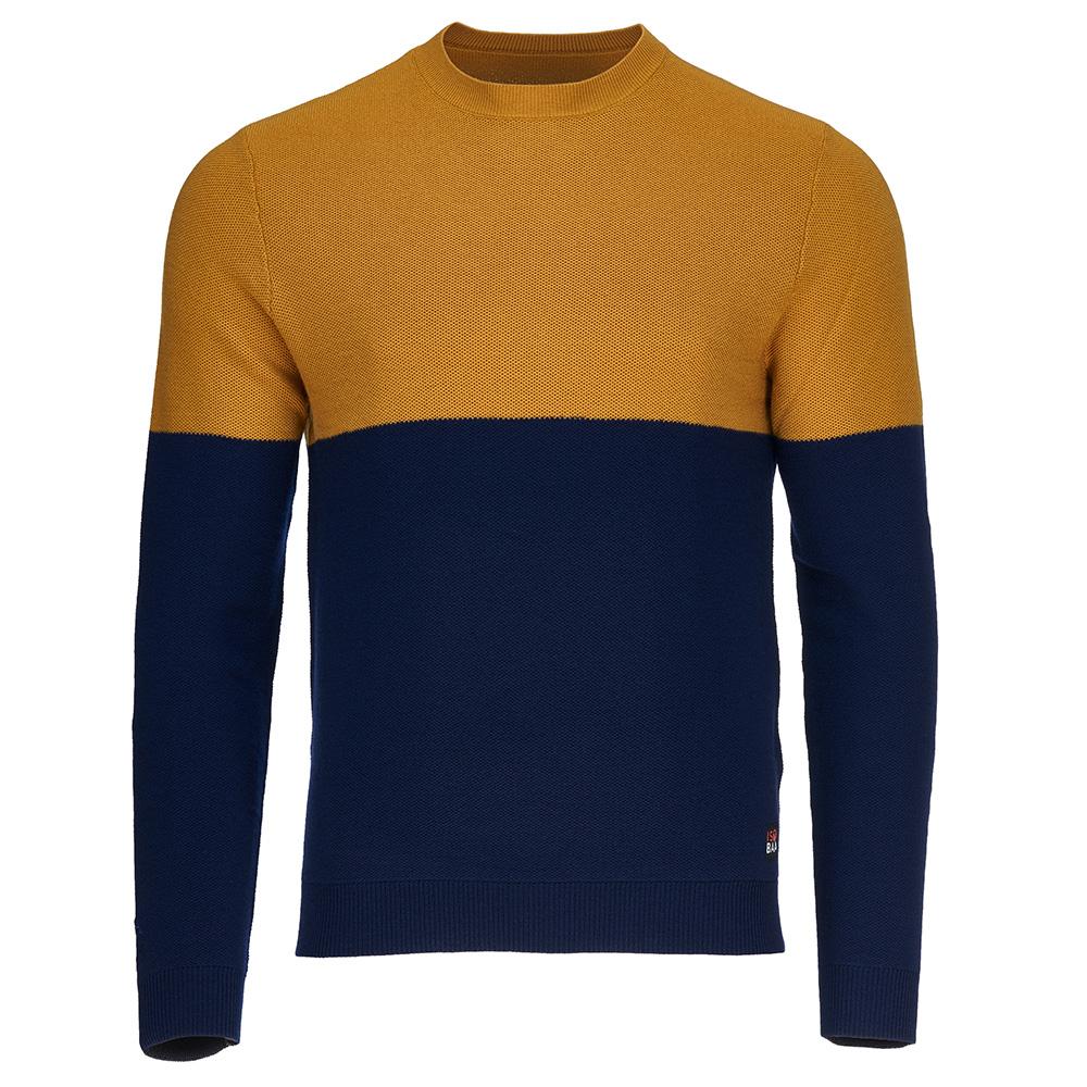 Mens Merino Honeycomb Sweater (Navy/Mustard)