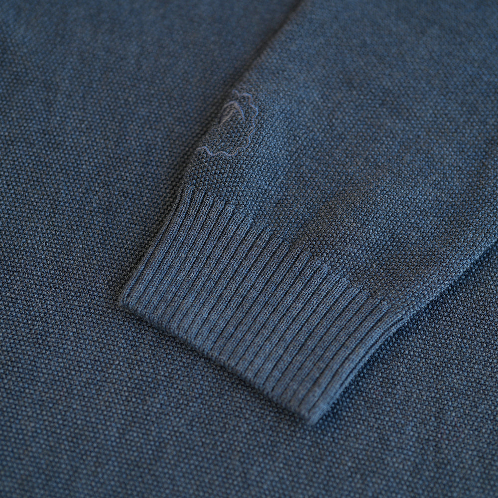 Isobaa | Mens Merino Moss Stitch Sweater (Denim/Navy) | Discover timeless style and outdoor-ready comfort with our extrafine Merino wool crew neck sweater.