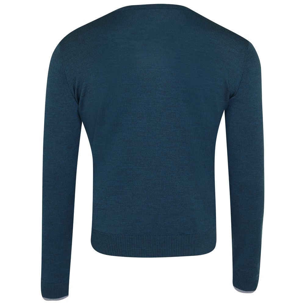 Isobaa | Mens Merino V Neck Sweater (Petrol/Sky) | Stay comfortable on the go with our V-neck sweater crafted from superfine Merino wool.