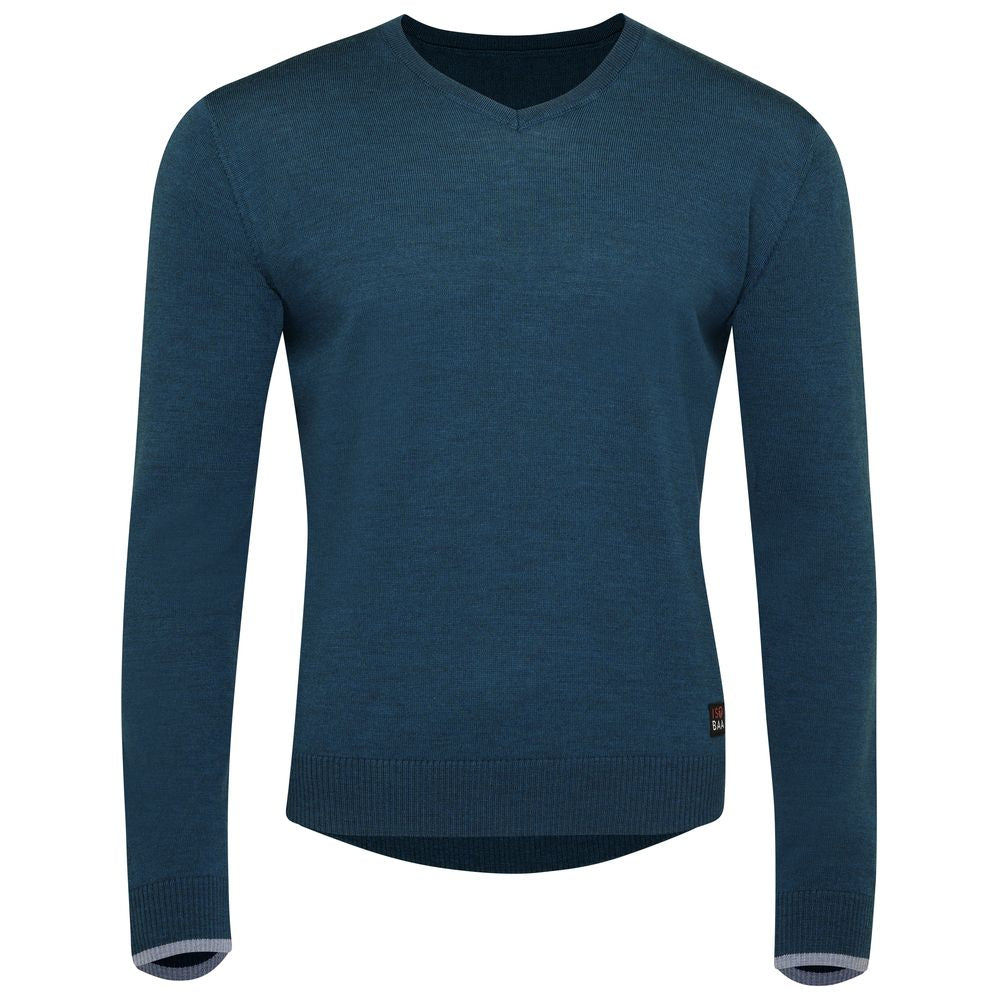 Isobaa | Mens Merino V Neck Sweater (Petrol/Sky) | Stay comfortable on the go with our V-neck sweater crafted from superfine Merino wool.