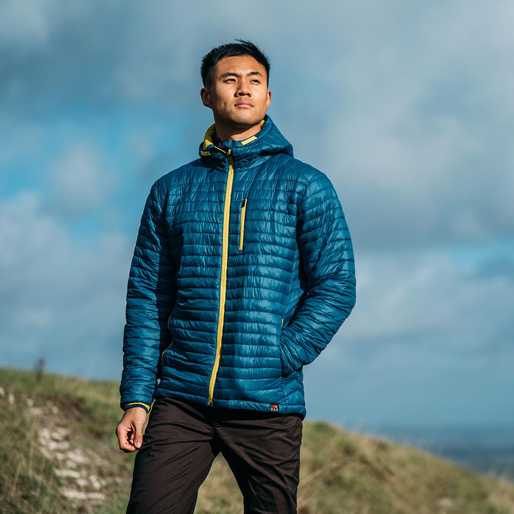 Isobaa | Mens Merino Wool Insulated Jacket (Petrol/Lime) | Innovative and sustainable design with our Merino jacket.
