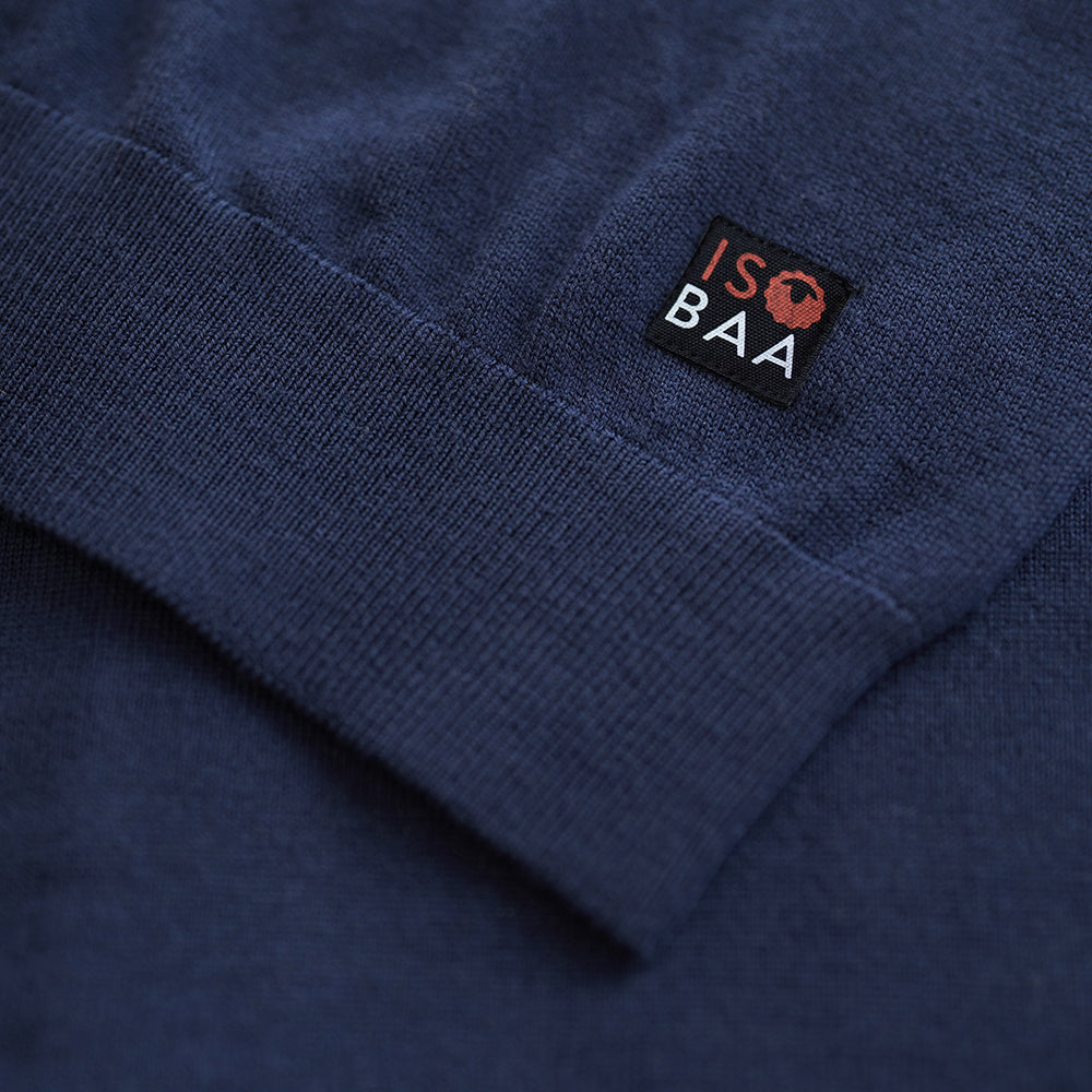 Isobaa | Mens Zip Neck Sweater (Navy/Denim) | Experience premium comfort, and refined style with our Merino wool zip-neck sweater.