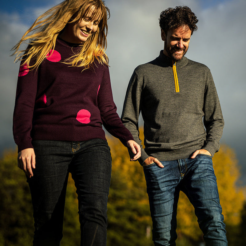 Isobaa | Mens Zip Neck Sweater (Smoke/Mustard) | Experience premium comfort, and refined style with our Merino wool zip-neck sweater.