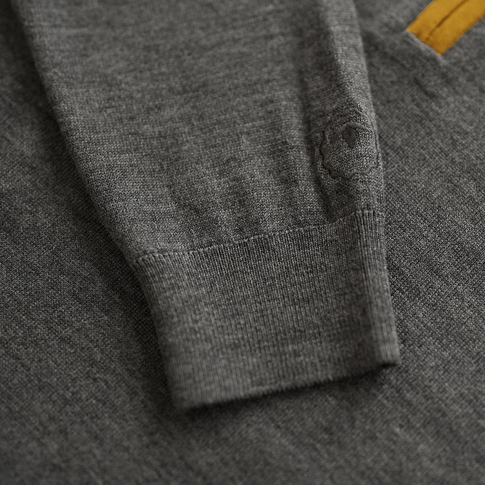 Isobaa | Mens Zip Neck Sweater (Smoke/Mustard) | Experience premium comfort, and refined style with our Merino wool zip-neck sweater.