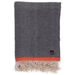 Merino Herringbone Throw (Charcoal/Orange Stripe)
