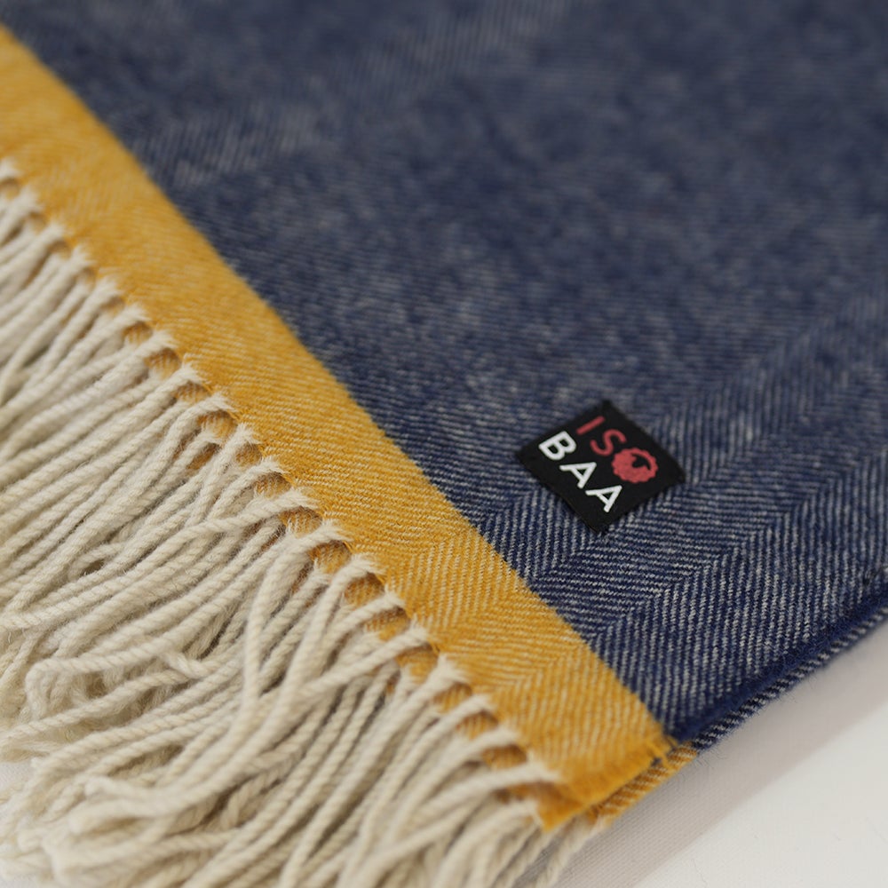 Isobaa | Merino Herringbone Throw (Navy/Mustard Stripe) | Wrap yourself in pure comfort with Isobaa's super-soft Merino throw.