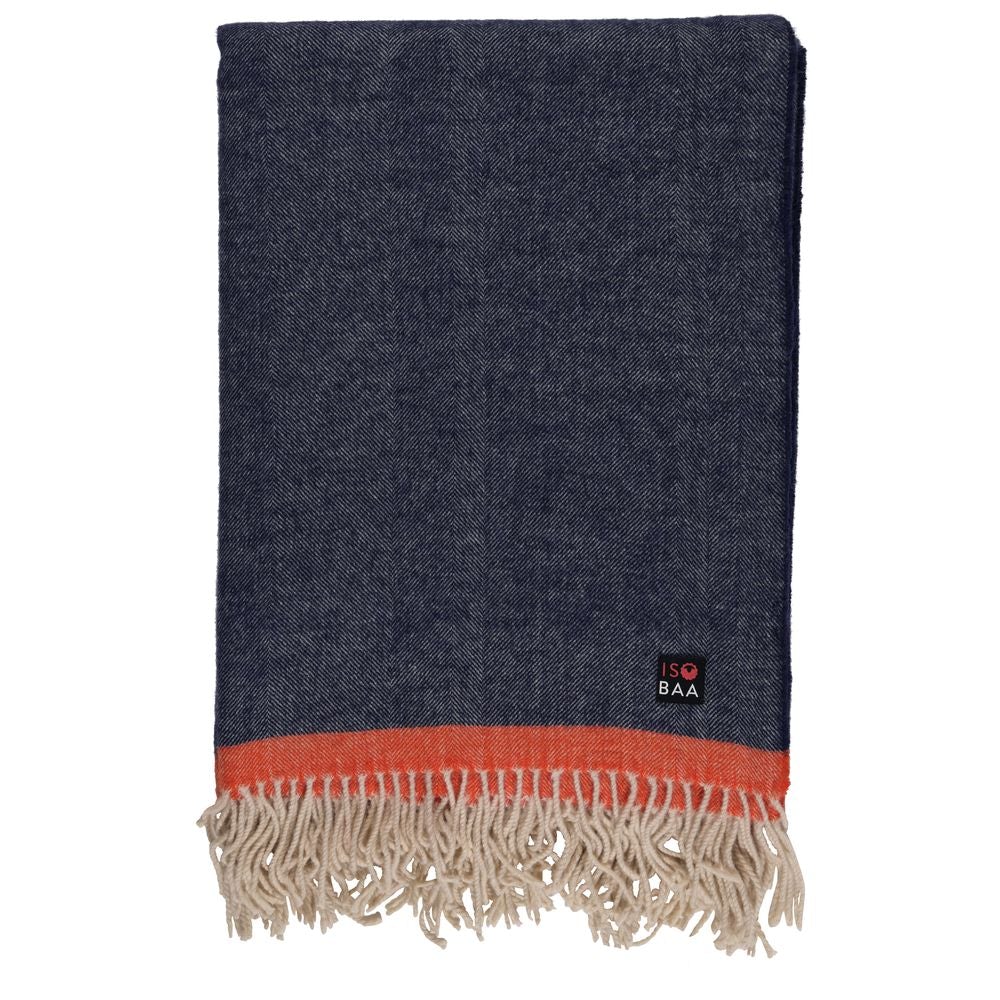 Isobaa | Merino Herringbone Throw (Navy/Orange Stripe) | Wrap yourself in pure comfort with Isobaa's super-soft Merino throw.