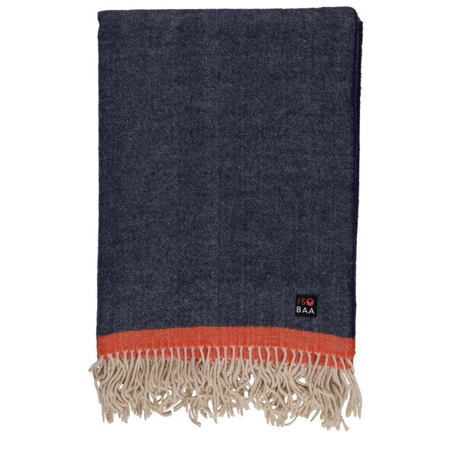 Isobaa | Merino Herringbone Throw (Navy/Orange Stripe) | Wrap yourself in pure comfort with Isobaa's super-soft Merino throw.