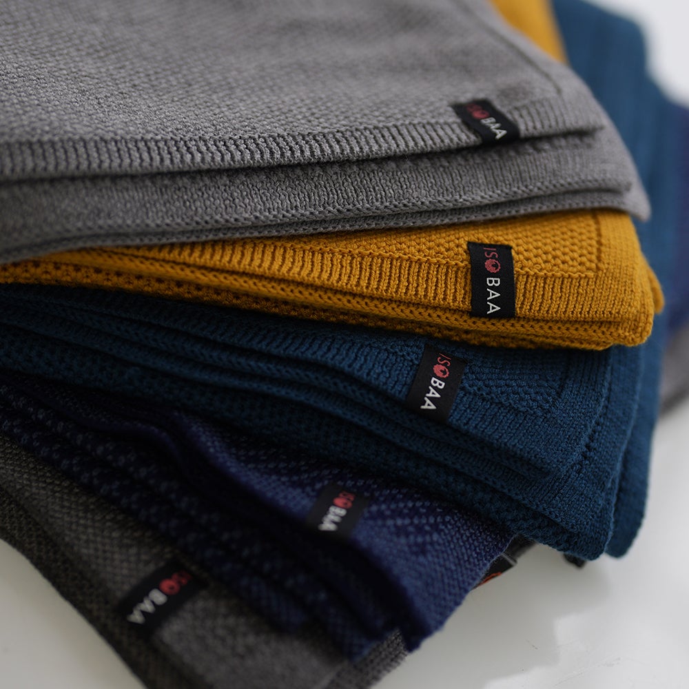 Merino Jacquard Shawl (Navy/Denim) | Isobaa