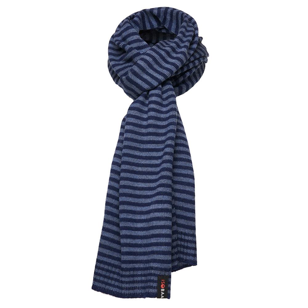 Isobaa | Merino Mini Stripe Scarf (Navy/Denim) | Stay cosy and stylish with Isobaa's mini-striped scarf, crafted from luxuriously soft extra-fine Merino wool.