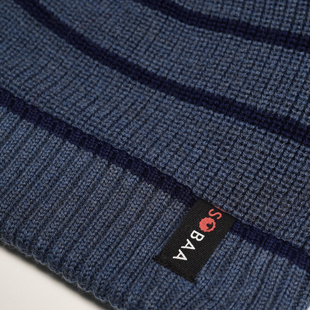 Isobaa | Merino Stripe Beanie (Denim/Navy) | Wrap yourself in cosy warmth with Isobaa's Merino beanie.