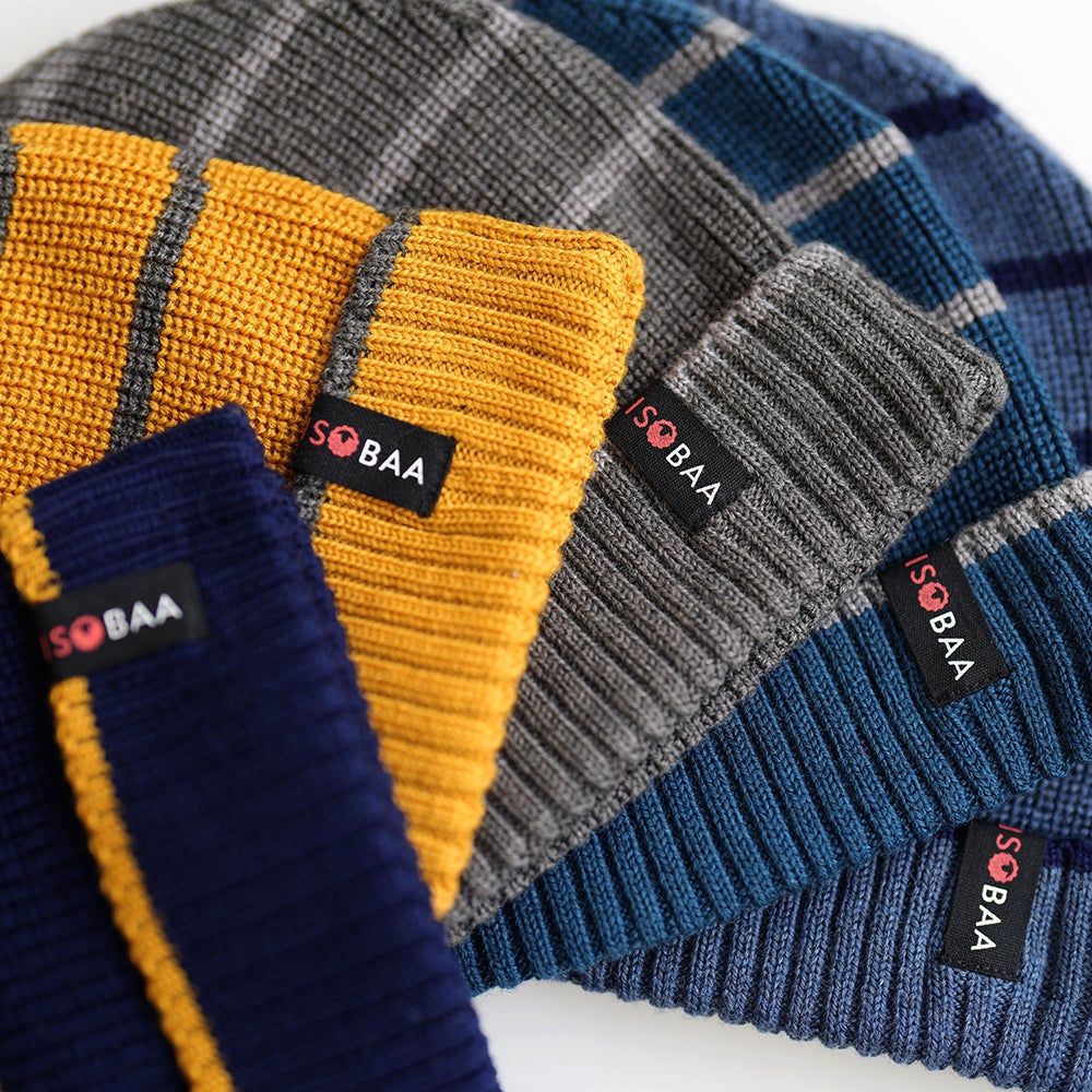 Isobaa | Merino Stripe Beanie (Denim/Navy) | Wrap yourself in cosy warmth with Isobaa's Merino beanie.