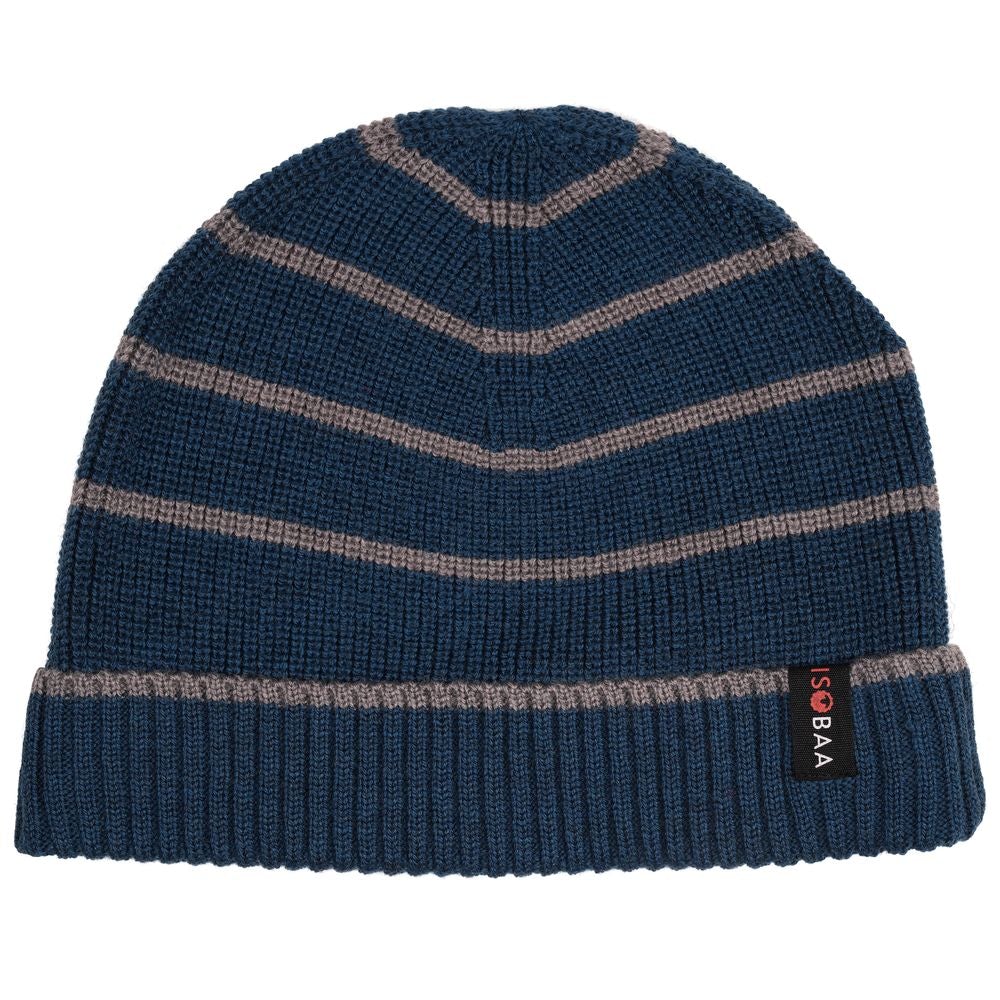 Isobaa | Merino Stripe Beanie (Petrol/Charcoal) | Wrap yourself in cosy warmth with Isobaa's Merino beanie.